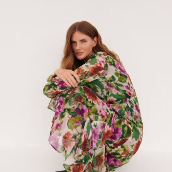 RESERVED Floral Green Maxi Dress, Long Sleeved, size XL - Picture 1 of 5